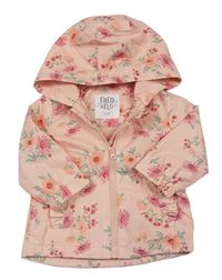 Růžová květovaná šusťáková jarní bunda s kapucí zn. F&F