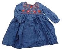 Modré lehké riflové šaty s výšivkou květů zn. M&S
