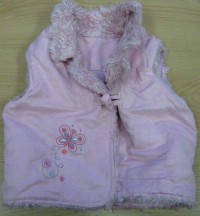 Růžová semišová zateplená vesta s motýlkem zn. Mothercare