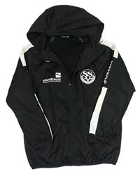 Černo-bílá šusťáková sportovní jarní bunda se znakem a ukrývací kapucí zn. JOMA