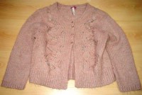 Růžový propínací svetr vel. 14 let
