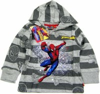 Outlet - Šedé pruhované triko s kapucí a Spidermanem