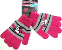 Nové - Růžové prstové rukavičky s Monster High a proužky