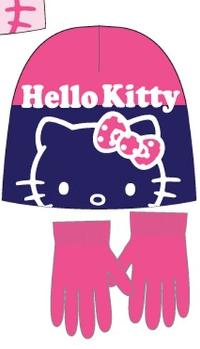 Nové - 2set - Růžovo-tmavomodrá čepička s Kitty+rukavičky zn. Sanrio
