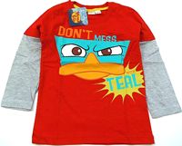 Nové - Červeno-šedé triko s ptakopyskem Perrym zn. Disney 