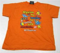 Oranžové tričko s obrázky a nápisy 