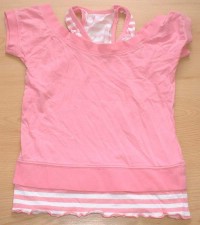 Růžové pruhované tričko vel. 9-10 let