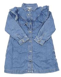 Modré riflové propínací košilové šaty s volánkem zn. Zara
