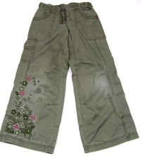 Khaki plátěné kalhoty s kytičkami zn. Marks&Spencer