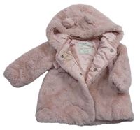 Růžová chlupatá zateplená bunda s kapucí zn. George