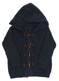 Tmavomodrý propínací svetr s kapucí zn. Matalan