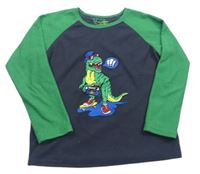 Šedo-zelené fleecové pyžamové triko s dinosaurem zn. Primark