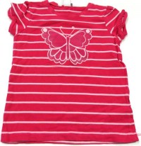 Růžovo-růžové pruhované tričko s motýlem zn. H&M