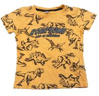 Oranžové tričko s dinosaury a nápisem zn. Dopodopo