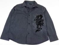 Tmavomodrá proužkovaná košile s drakem zn. F&F