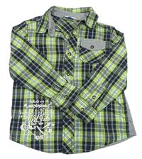 Zeleno-tmavomodro-šedá kostkovaná košile s nápisy zn. Topolino