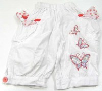 Bílé 3/4 plátěné kalhoty s motýlky a kapsami