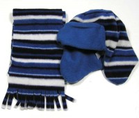 Set- Modro-bílá pruhovaná fleecová čepička + šálička