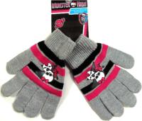 Nové - Šedé prstové rukavičky s Monster High a proužky