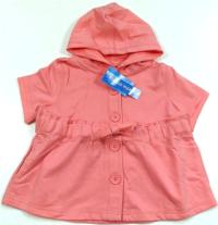 Outlet - Růžová propínací mikinka s kapucí a krátkými rukávy