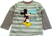 Nové - Pruhovano-šedé triko s Mickeym zn. Disney 