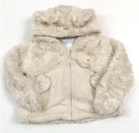Béžová chlupato-fleecová bundička s kapucí a rukavičkami 
