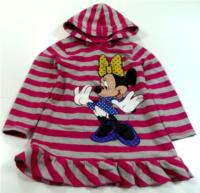 Malinovo-šedá pruhovaná mikinková tunika s Minnie a kapucí zn. George + Disney