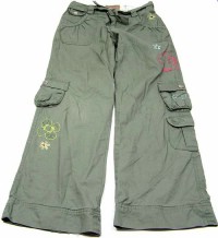 Khaki plátěné kalhoty s kytičkami zn. Rocha