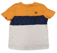 Oranžovo-tmavomodro-bílé tričko s potiskem zn. F&F
