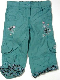 Modré plátěné rolovací kalhoty s kytičkami a kapsami zn. Cherokee