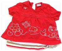 Červeno-pruhované tričko s kočičkou a beruškou a motýlkem zn. Cherokee