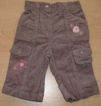 Hnědé manžestrové kalhoty s kytičkami zn. St. Bernard