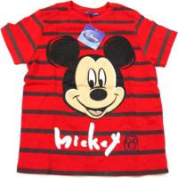 Outlet - Červeno-šedé pruhované tričko s Mickeym zn. Disney