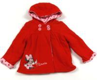 Červený mikinový zateplený kabátek s Minnie a kapucí 