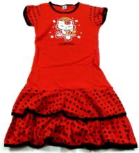 Červeno-černé puntíkaté šaty s potiskem 