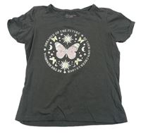 Antracitové tričko s motýly a sluníčky zn. Primark