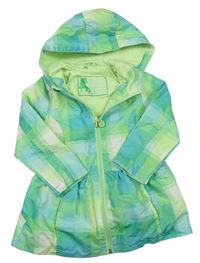 Zeleno-modro-bílá kostkovaná šusťáková jarní bunda s kapucí zn. Topolino
