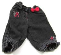 Černé riflové oteplené kalhoty s kytičkami zn. St. Bernard