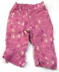 Růžové plátěné rolovací kalhoty s kytičkami zn. Old Navy 