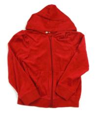 Červená sametová propínací mikinka s kapucí zn. H&M 