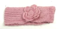 Růžová pletená čelenka s květem 