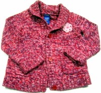 Červeno-růžovo-fialový melírový propínací svetr s kytičkou