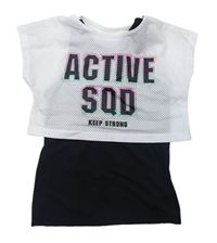 Bílo-černé perforované sportovní tričko s nápisem zn. H&M