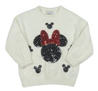 Smetanový chlupatý svetr s Minnie z flitrů zn. Disney