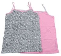 2x košilka - neonově růžová s jednorožcem + šedá s jednorožci zn. Primark