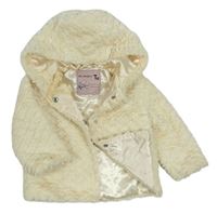 Smetanový vzorovaný chlupatý zateplený kabátek s mašličkou a kapucí zn. Tu