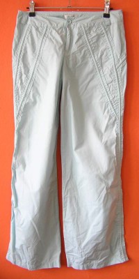 Dámské tyrkysové bokové plátěné kalhoty