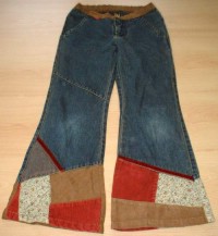 Modro-hnědo-červené riflovo/manžestrové kalhoty