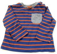 Modro-oranžové pruhované triko s kapsičkou zn. TU