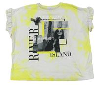 Bílo-žluté batikované tričko s fotkami a kamínky ,zn. River Island